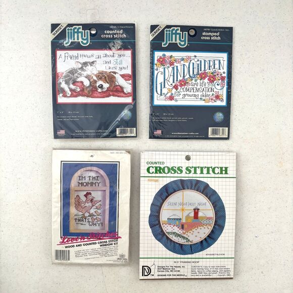 Lot of Vintage Counted Cross Stitch Embroidery Kits Dead Stock Made USA Kitten